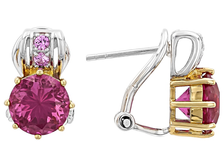 Pink Cranberry Zandrite(R) Rhodium and 18K Yellow Gold Over Sterling Silver Earrings 4.66ctw