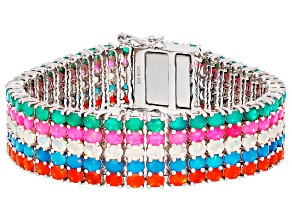 Multi-Color Ethiopian Opal Platinum Over Sterling Silver Bracelet 21.60ctw