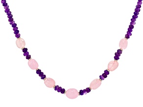 Pink Morganite With Purple Amethyst Rhodium Over Sterling Silver Beaded Necklace