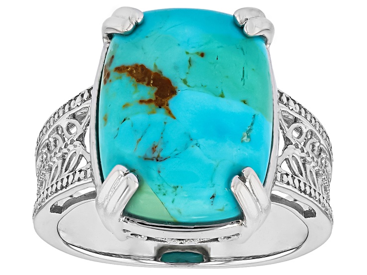 Blue Composite Kingman Turquoise Rhodium Over Sterling Silver Ring ...