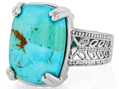 Blue Composite Kingman Turquoise Rhodium Over Sterling Silver Ring ...