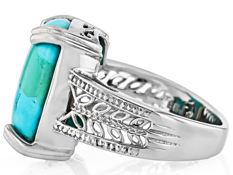 Blue Composite Kingman Turquoise Rhodium Over Sterling Silver Ring ...