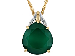 Green Onyx with White Zircon Rhodium Over Sterling Silver Two-Tone Pendant with Chain 7.58ctw