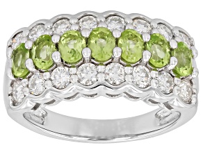 Green Peridot with White Moissanite 325 Silver Ring 1.66ctw