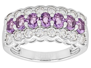 Purple Amethyst with White Moissanite 325 Silver Ring 1.54ctw