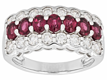 Picture of Raspberry Rhodolite with White Moissanite 325 Silver Ring 1.96ctw