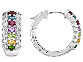 Multi-Color Gemstone 325 Silver Hoop Earrings 3.32ctw