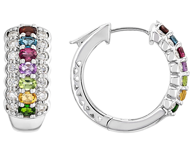 Multi-Color Gemstone 325 Silver Hoop Earrings 3.32ctw - RST2087 | JTV