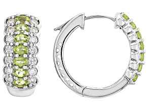 Green Peridot with Moissanite 325 Silver Hoop Earrings 2.86ctw