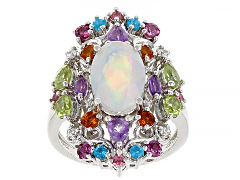 White Ethiopian Opal Platinum Over Sterling Silver Ring 3.83ctw