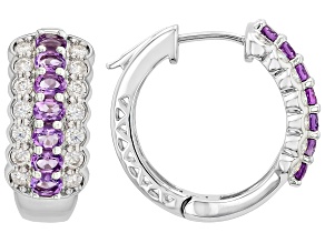 Purple Amethyst 325 Silver Hoop Earrings 2.22ctw