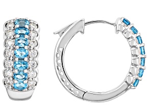 Swiss Blue Topaz 325 Silver Hoop Earrings 3.16ctw