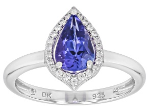 Blue Tanzanite with White Zircon Rhodium Over Sterling Silver Ring 1.09ctw