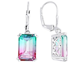 Bi-Color Watermelon Topaz Rhodium over Sterling Silver Earrings 8.64ctw