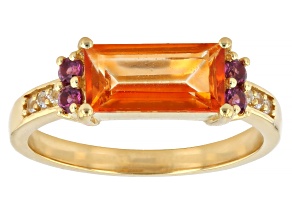 Mandarin Orange Topaz With White Topaz & Grape Garnet 18K Yellow Gold Over Silver Ring 1.42ctw