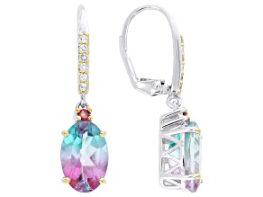Bi-Color Watermelon Topaz Rhodium and 18K Yellow Gold Over Sterling Silver Earrings 7.53ctw