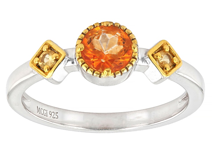 Mandarin Orange Topaz With Spessartite Rhodium & 18K Yellow Gold Over Sterling Silver Ring 0.65ctw