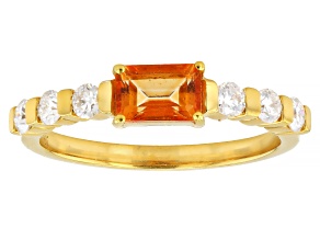 Mandarin Color Topaz With White Moissanite 18K Yellow Gold Over Sterling Silver Ring 0.96ctw