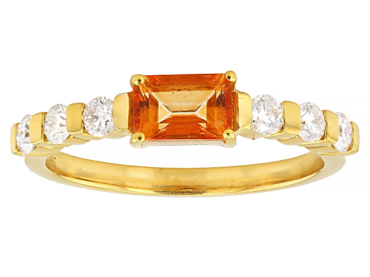 Mandarin Orange Topaz With White Moissanite 18K Yellow Gold Over Sterling Silver Ring 0.96ctw