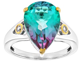 Bi-Color Watermelon Topaz Rhodium Over Sterling Silver Two-Tone Ring 5.42ctw