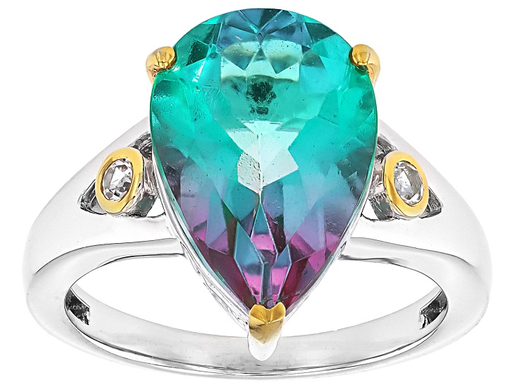 Bi-Color Watermelon Topaz Rhodium Over Sterling Silver Two-Tone Ring 5.42ctw