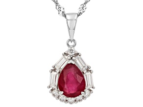 Mahaleo(R) Ruby With White Moissanite Rhodium Over Sterling Silver Pendant With Chain 2.49ctw