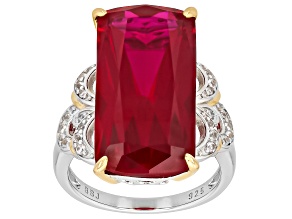 Lab Created Ruby with White Zircon Rhodium and 18K Yellow Gold Over Silver Ring 17.65ctw