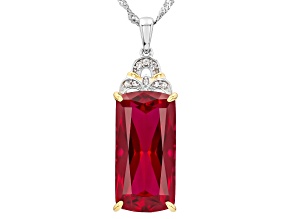 Lab Created Ruby Rhodium and 18K Yellow Gold Over Sterling Silver Pendant with chain 17.60ctw