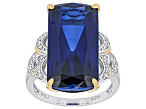 Blue Lab Created Sapphire with White Zircon Rhodium & 18K Yellow Gold Over Silver Ring 18.27ctw