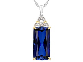 Blue Lab Sapphire Rhodium & 18K Yellow Gold Over Silver Pendant with Chain 18.19ctw