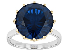 Blue Lab Created Spinel Rhodium and 18K Yellow Gold Over Sterling Silver Ring 10.50ct