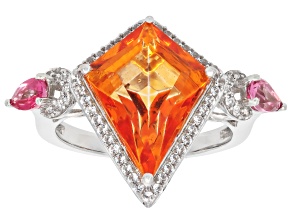 Mandarin Orange Topaz with pink and White Topaz Rhodium Over Sterling Silver Ring 6.28ctw