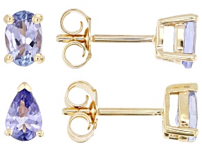 Tanzanite 18k Yellow Gold Over Sterling Silver Earring Set with Box 1.41ctw