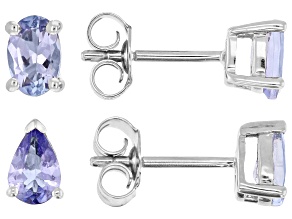 Blue Tanzanite Platinum Over Sterling Silver Earring Set with Box 1.41ctw