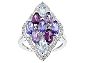 Blue Tanzanite Rhodium Over Sterling Silver Ring 3.19ctw