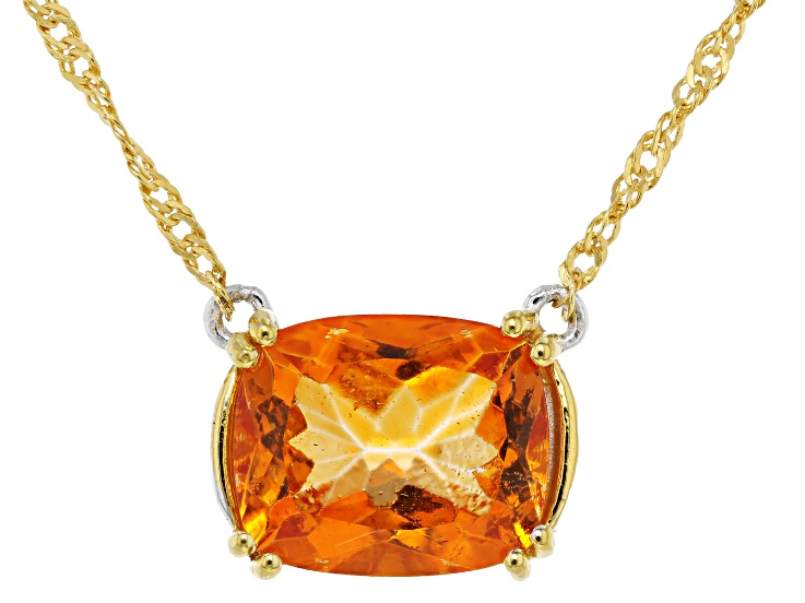 Mandarin Orange Topaz Rhodium and 18k Yellow Gold Over Sterling Silver Necklace 5.58ct