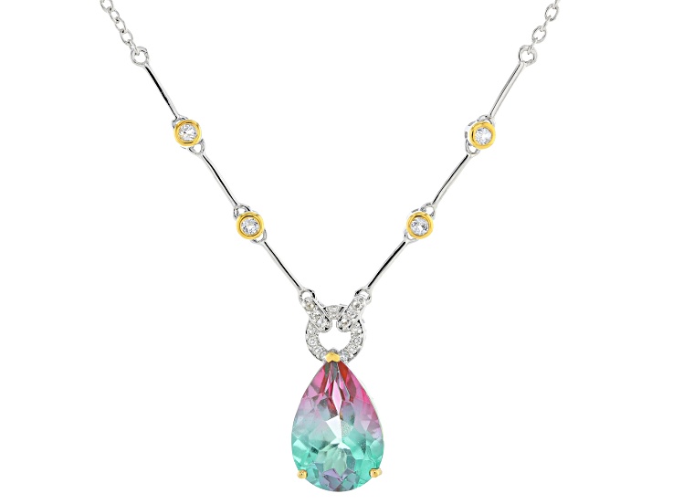 Bi-Color Watermelon Topaz Rhodium Over Sterling Silver Two-Tone Necklace 5.54ctw