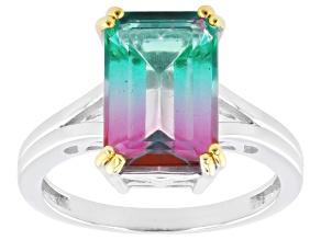 Bi-Color Watermelon Topaz Rhodium Over Sterling Silver Ring 4.05ctw
