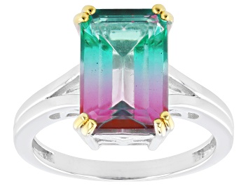 Picture of Bi-Color Watermelon Topaz Rhodium Over Sterling Silver Ring 4.05ctw