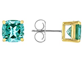 Green Lab Created Spinel Rhodium Over Sterling Silver Two-Tone Stud Earrings 4.80ctw