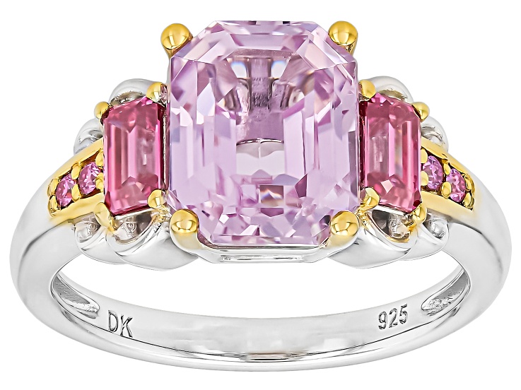 Pink Kunzite & Moissanite Rhodium Over Sterling Silver Two Tone