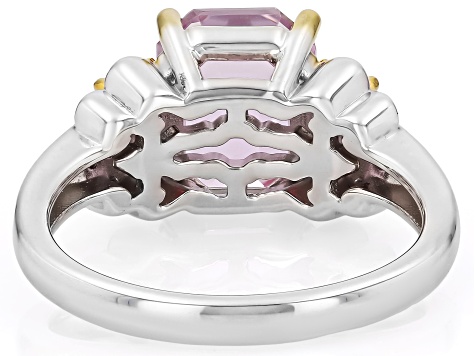 Pink Kunzite & Moissanite Rhodium Over Sterling Silver Two Tone