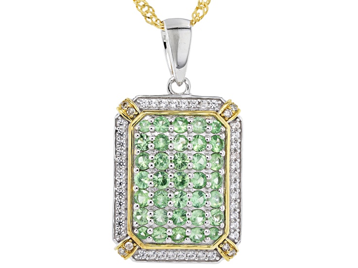 Green Tsavorite Rhodium Over Sterling Silver Two-Tone Pendant with Chain 1.41ctw