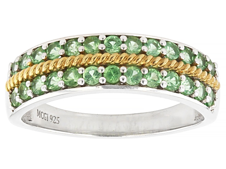 Green Tsavorite Rhodium Over Sterling Silver Two-Tone Band Ring 0.66ctw
