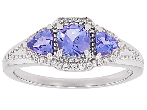 Blue Tanzanite Rhodium Over Sterling Silver Ring 1.08ctw