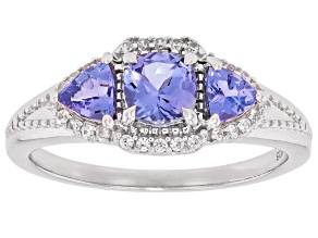 Blue Tanzanite Rhodium Over Sterling Silver Ring 1.08ctw
