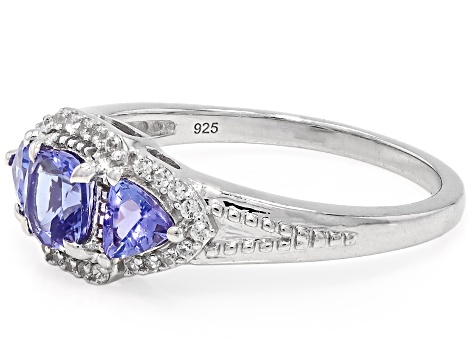 Blue Tanzanite Rhodium Over Sterling Silver Ring 1.08ctw