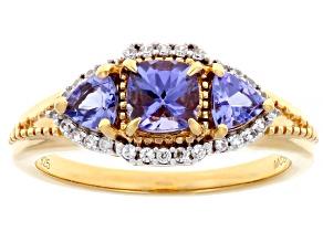 Blue Tanzanite 18k Yellow Gold Over Sterling Silver Ring 1.08ctw