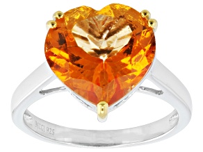 Mandarin Orange Topaz Rhodium Over Sterling Silver Two-Tone Heart Ring 5.40ctw