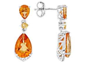 Mandarin Orange Topaz Rhodium Over Sterling Silver Dangle Earrings 8.06ctw